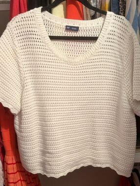 GAP Cream Open-Weave Scoop Neck Short Sleeve Sweater